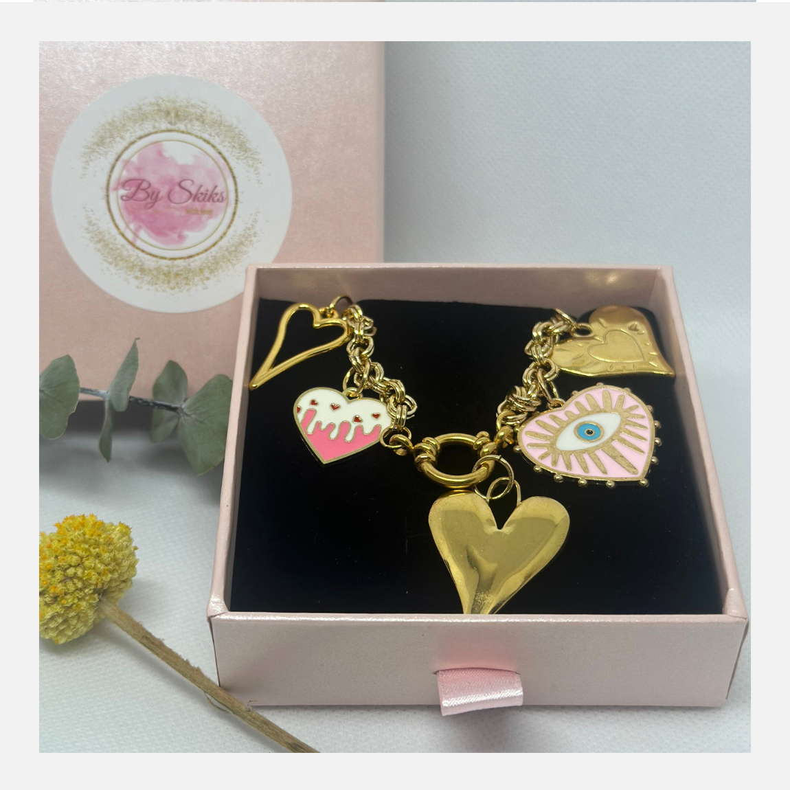 golden pink charm bedelketting alziendoog €39.50