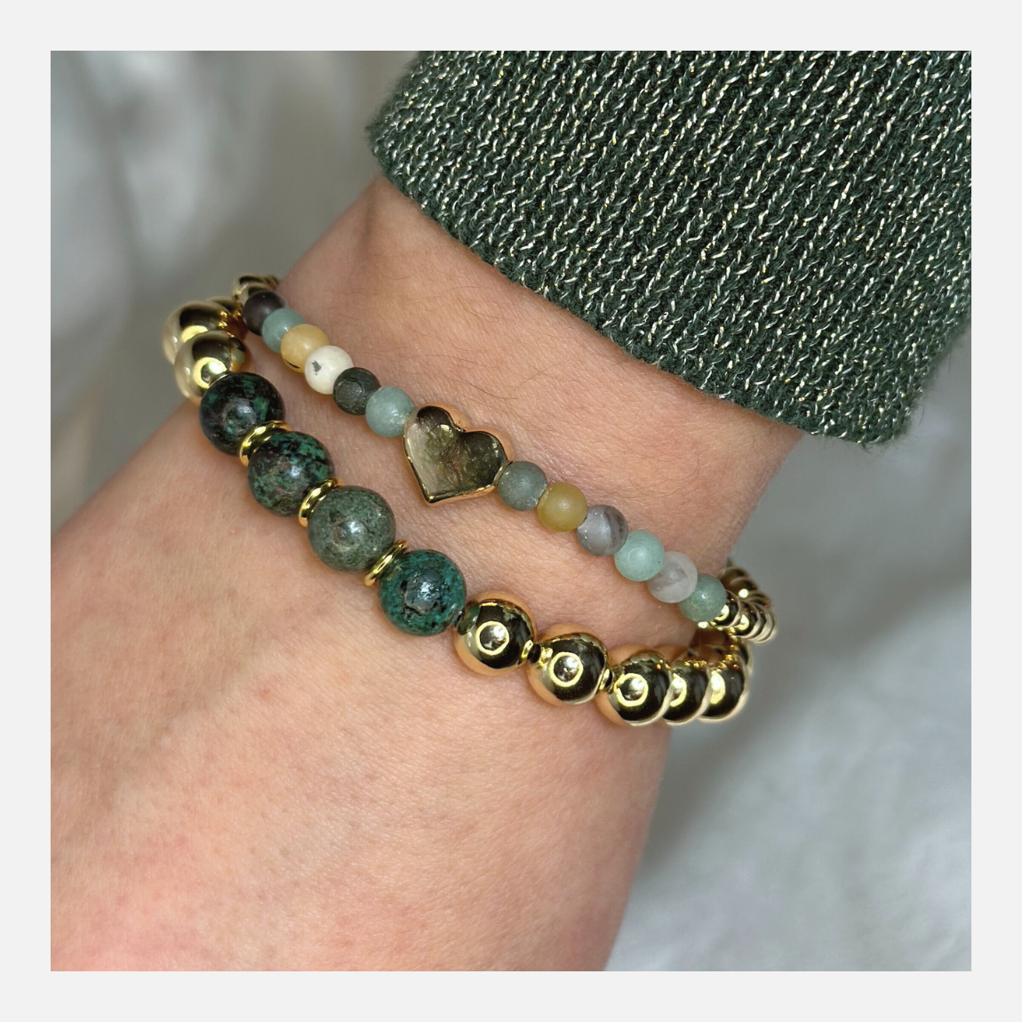 African stone & Amazoniet | natuurstenen armbanden set