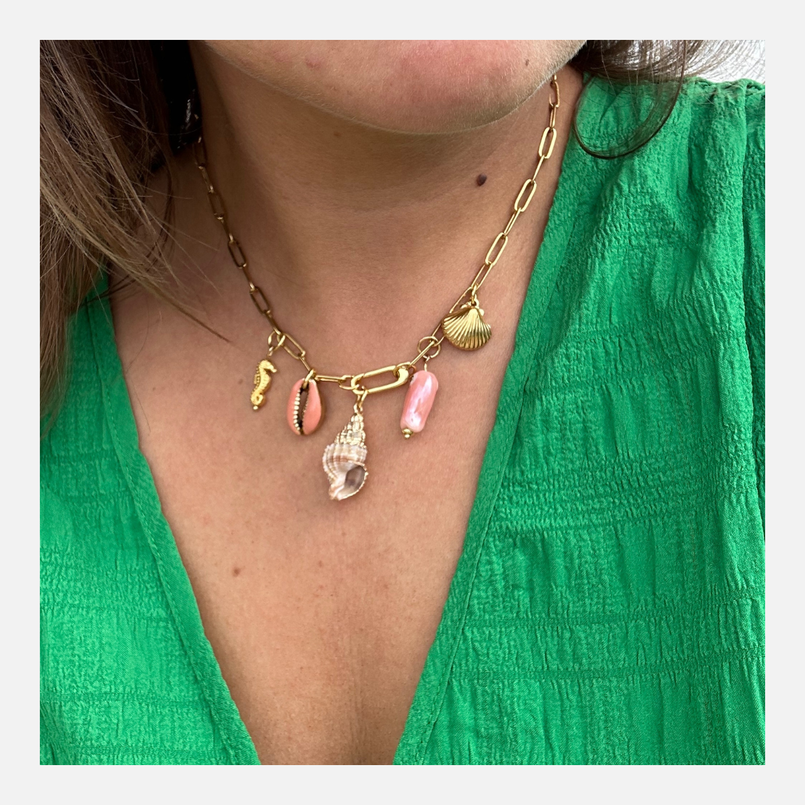 Charm bedelketting | schelp peach gold