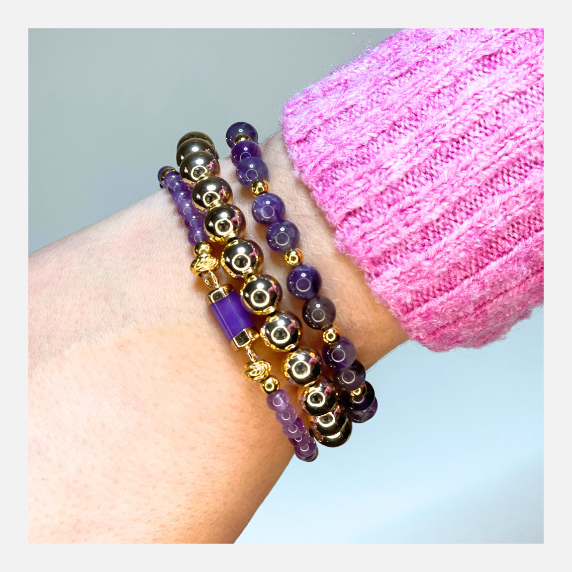 gouden set Amethist purple | armbanden